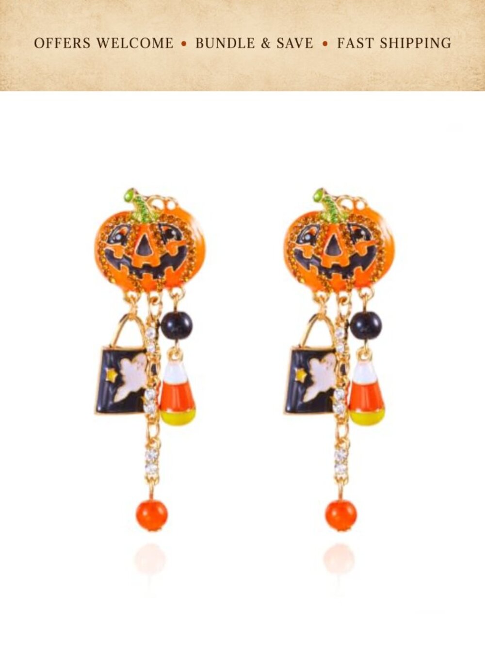 Halloween Dangle Earrings Alloy Enamel Rhinestone Hypoallergenic Costume Jewelry